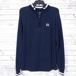 Thre3 Mens Henley Sweater M Mock Neck Ribbed Sides Navy 227A